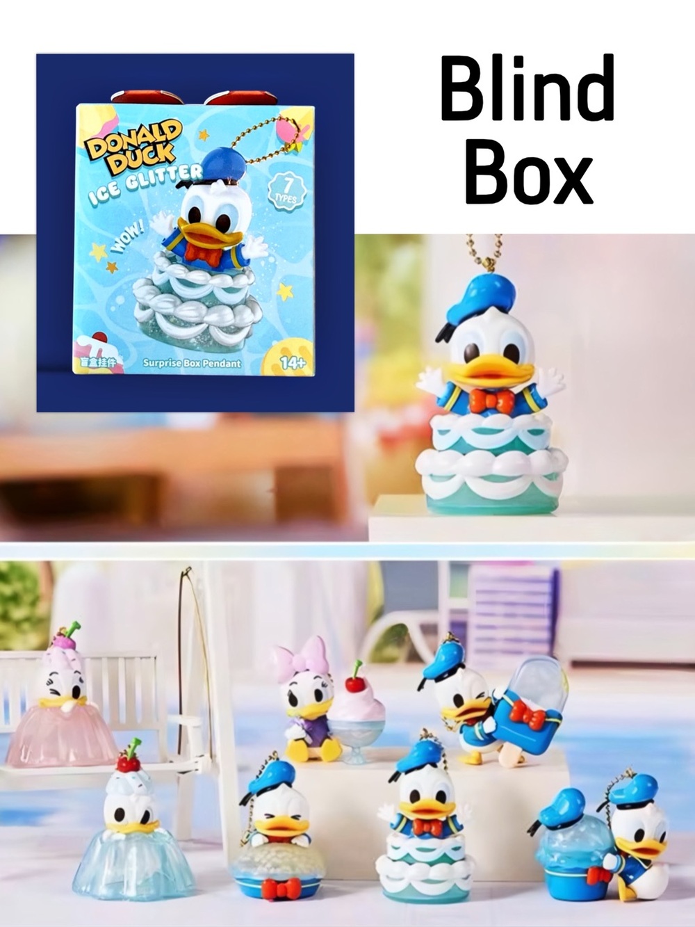Disney Miniso Donald Duck Ice Glitter Surprise Box Pendant